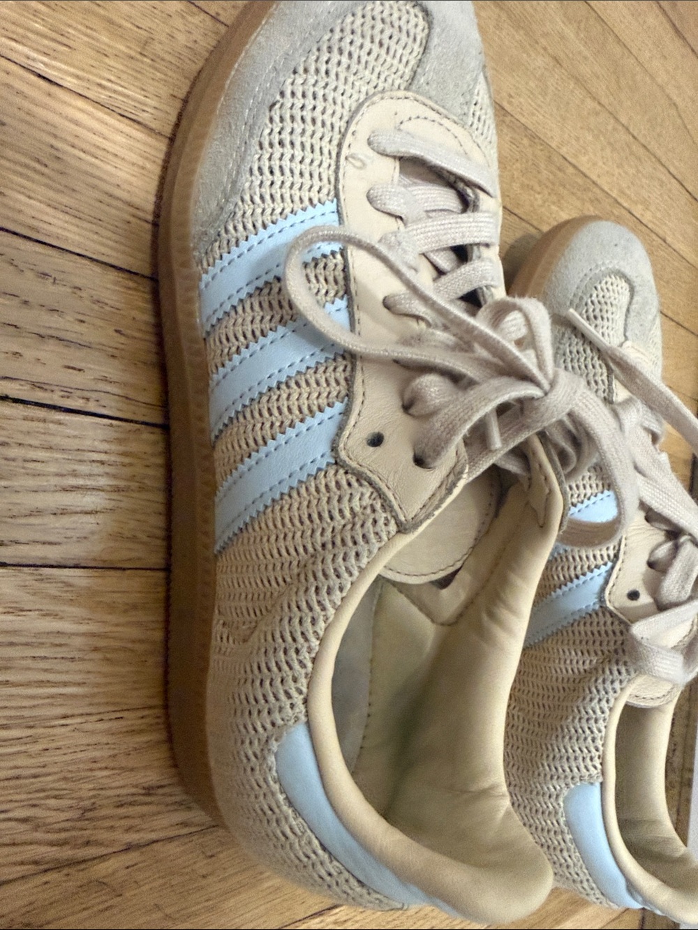 adidas Light Beige Sneakers with Pale Blue Stripes - Picture 5 of 9